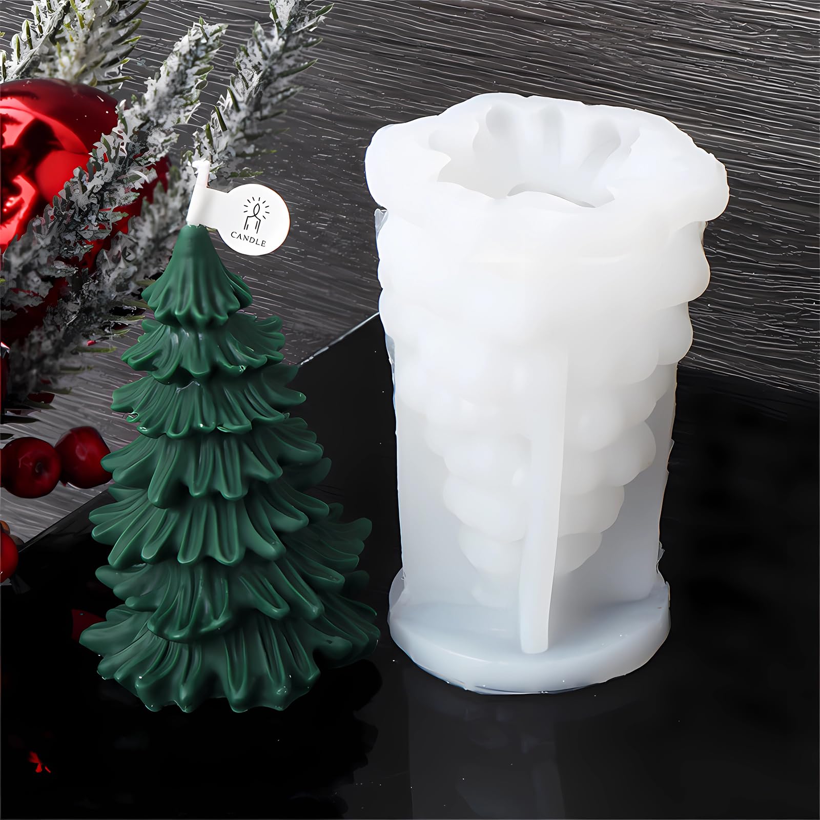 Photo 1 of Christmas Tree Candle Molds 3D Christmas Silicone Molds for DIY Candle Soap,Epoxy Resin,Chocolates Cake Decorations Home Decor