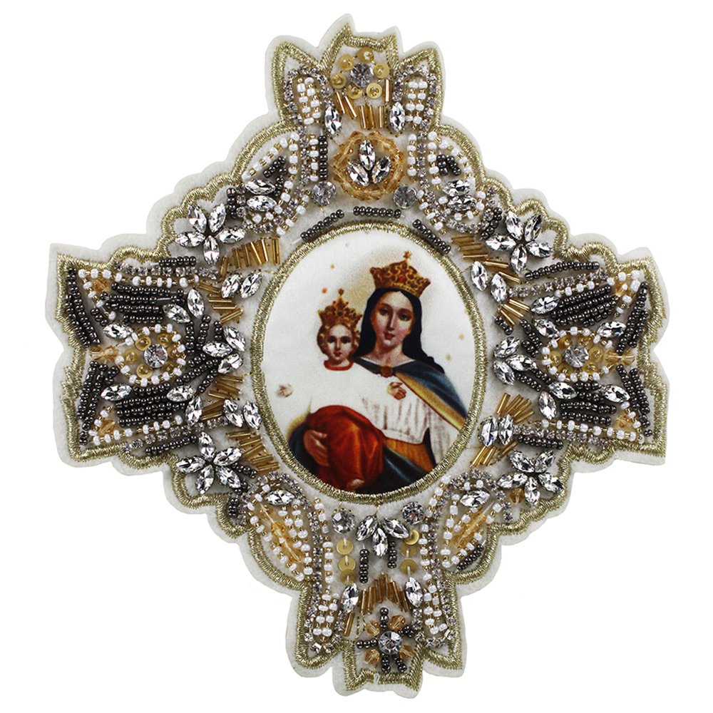 Exquisite Embroidery Mary Queen Beaded Applique Rhinestone Motifs Fabric Patches Sewing for Clothes Bag Supplies 1piece