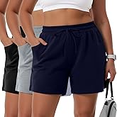 Neer 3 Pack Women's Plus Size Sweat Shorts Lounge Athletic Drawstring High Waisted Trendy Summer Shorts with Pockets