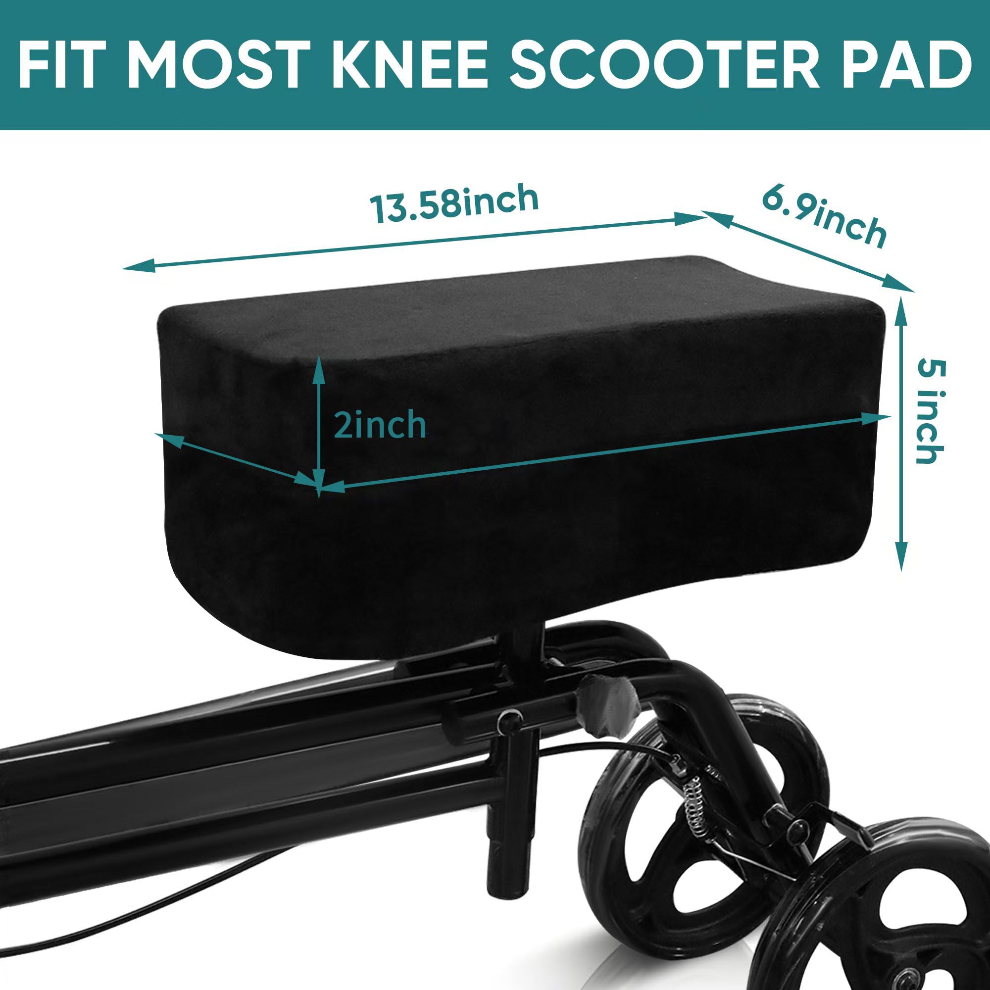 Knee Scooter Pad Cover with Removable Soft Velvet and 2inch Highly Elastic Comfort Memory Foam, Knee Walker Cushion for Foot Surgery and Walker Accessory for Knee Roller - Universal Fit