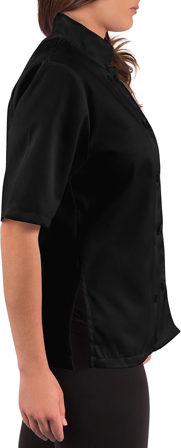 Womens Black Classic Short Sleeve Chef Coat: Clothing