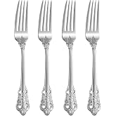 KEAWELL Luxury 4-Piece 18/10 Stainless Steel Dinner Fork Set (Silver) | 8-Inch Ornate Baroque Dinner Forks; Silverware Forks; Brilliant Mirror Finish; Elegant Silver Finish; Dishwasher Safe