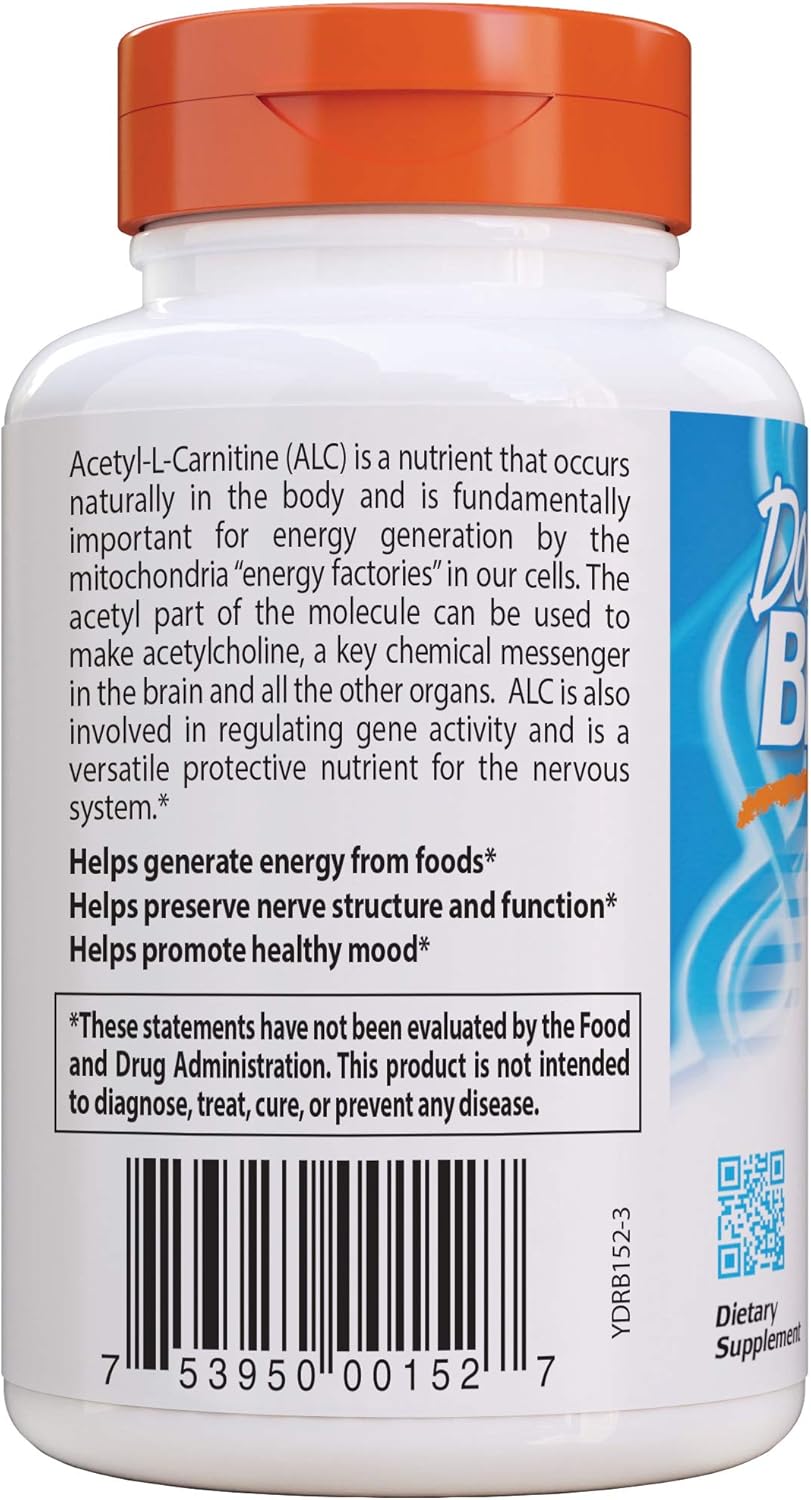 Doctor's Best Acetyl L-Carnitine, Help Boost Energy Production, Support Memory/Focus, Mood, Non-GMO, Vegan, Gluten Free, 120 Count (Pack of 1) (DRB-00152): Health & Personal Care