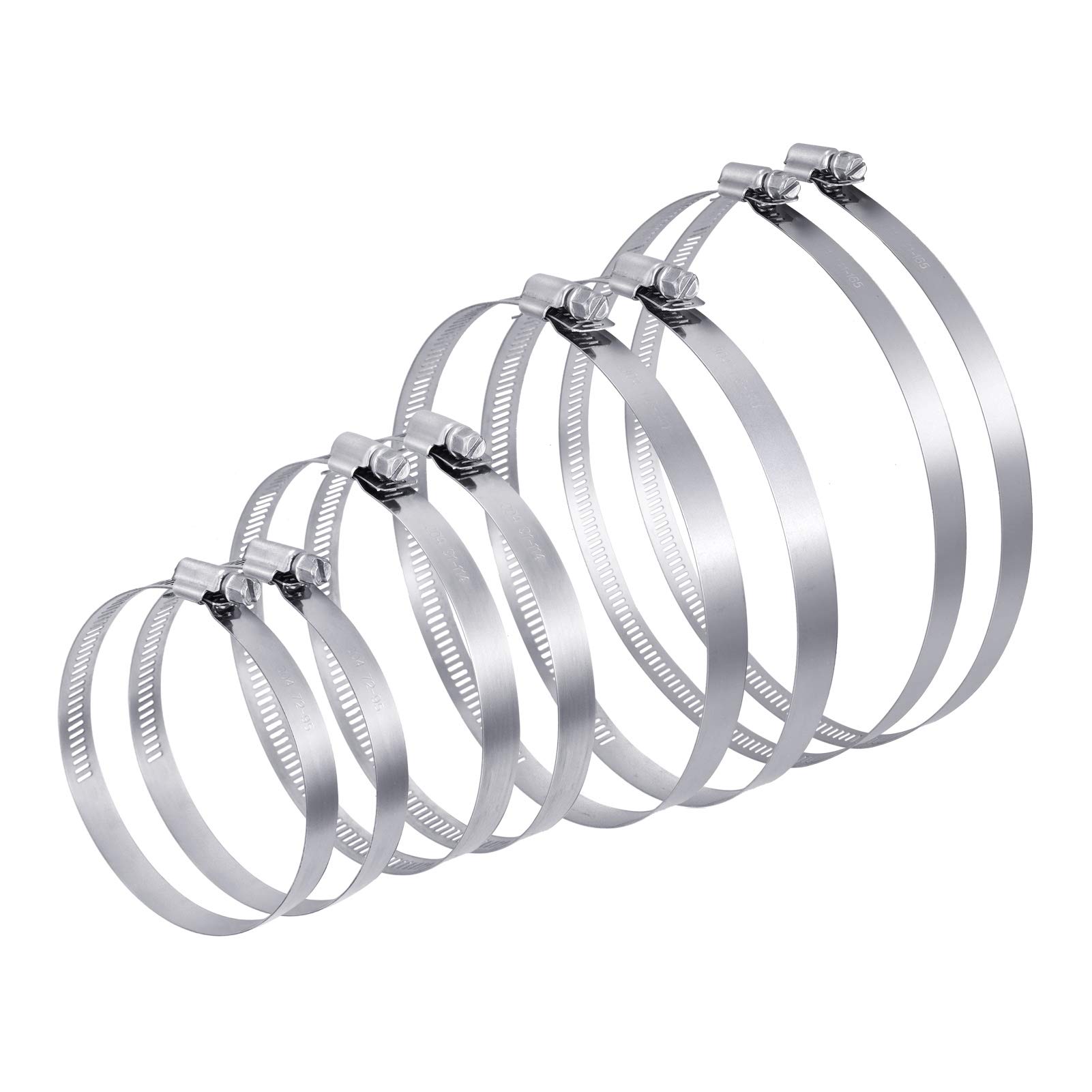 FRIUSATE 8 Pcs Jubilee Clips Stainless Steel Hose Clips Duct Clamps, Adjustable 72-165 mm Range, Worm Drive Clamp for Securing Hoses and Pipes Tube Assortment 4 Size