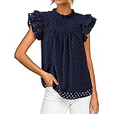 BTFBM Casual Summer Tops for Women 2026 Short Ruffle Sleeves Shirts Crew Neck Hollow Out Lace Embroidered Blouses