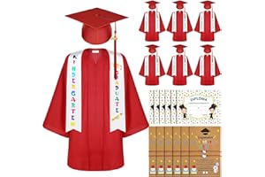 Silicherry 6 Sets Matte Kindergarten Graduation Gown Cap Set with 2024 Tassel Stole Certificate Graduation Gifts Bracelet