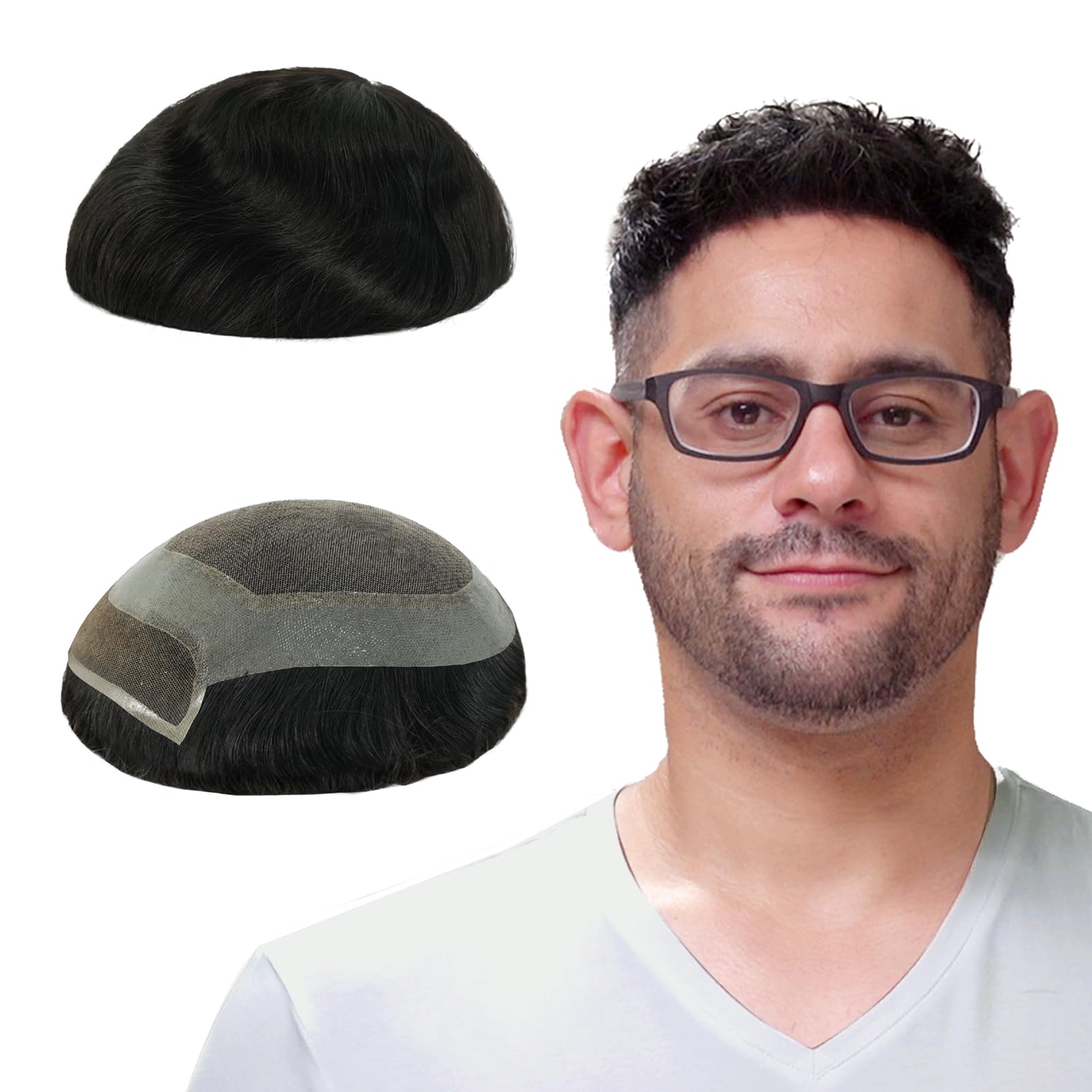 Lordhair Human Hair Toupee for Men, Natural Hairline French Lace Front with Skin Perimeter Men's Hair System