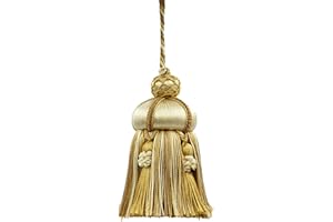 DÉCOPRO Elegant Hand-Crafted 4" (10cm) Key Tassel, 3 1/2" (8.5cm) Loop, Accented with Crown Tassels (KTAX4) Almond Beige Multicolor #LX01 (Gold Beige, Light Brown, White Ivory) Individually Sold