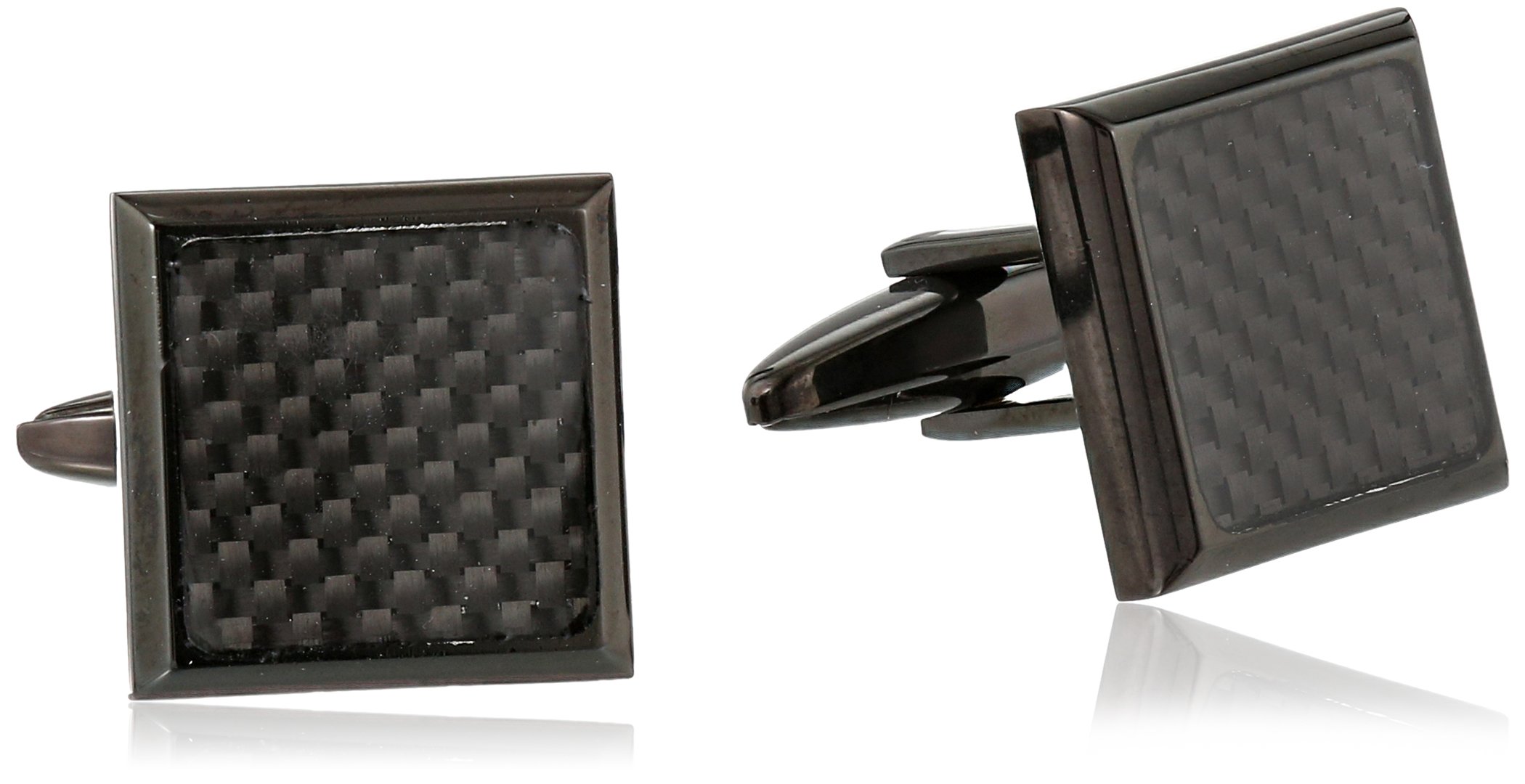 Black Ion Plated Stainless Steel Cufflinks Carbon Fiber Accent