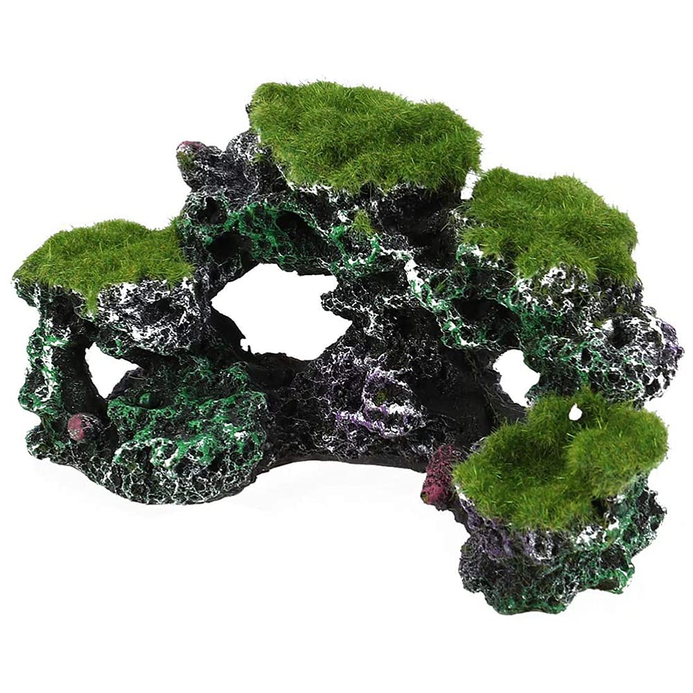 ANCLLO Artificial Fish Tank Plants Decorations Aquarium Background Simulation Coral Mountain Hideaway Landscape for Goldfish