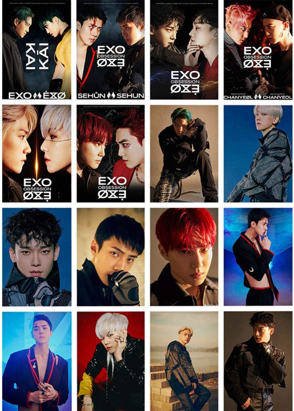 yejifs Glamorous 16pcs/Set Kpop EXO Obsession 2019 6th New Album LOMO Photo Picture Cards(None 1)