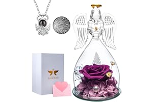 ANWEAO Christmas Rose Gifts for Mom,Preserved Rose with Angel Necklace,Angel Figurines for Women,Unique Xmas Gifts for Her,Flowers Fresh Bouquet,Enchanted Rose Gifts for Her,Mom Birthday Gifts
