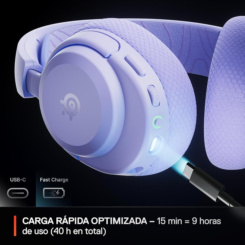 Arctis Nova 3P Auscultadores de Gaming Multiplataforma Sem Fios - App - Bateria 40h - Comandos magnéticos de neodímio - 2,4 GHz/Bluetooth - Micro removível - PS5, PS4, PC, Switch - Lavanda