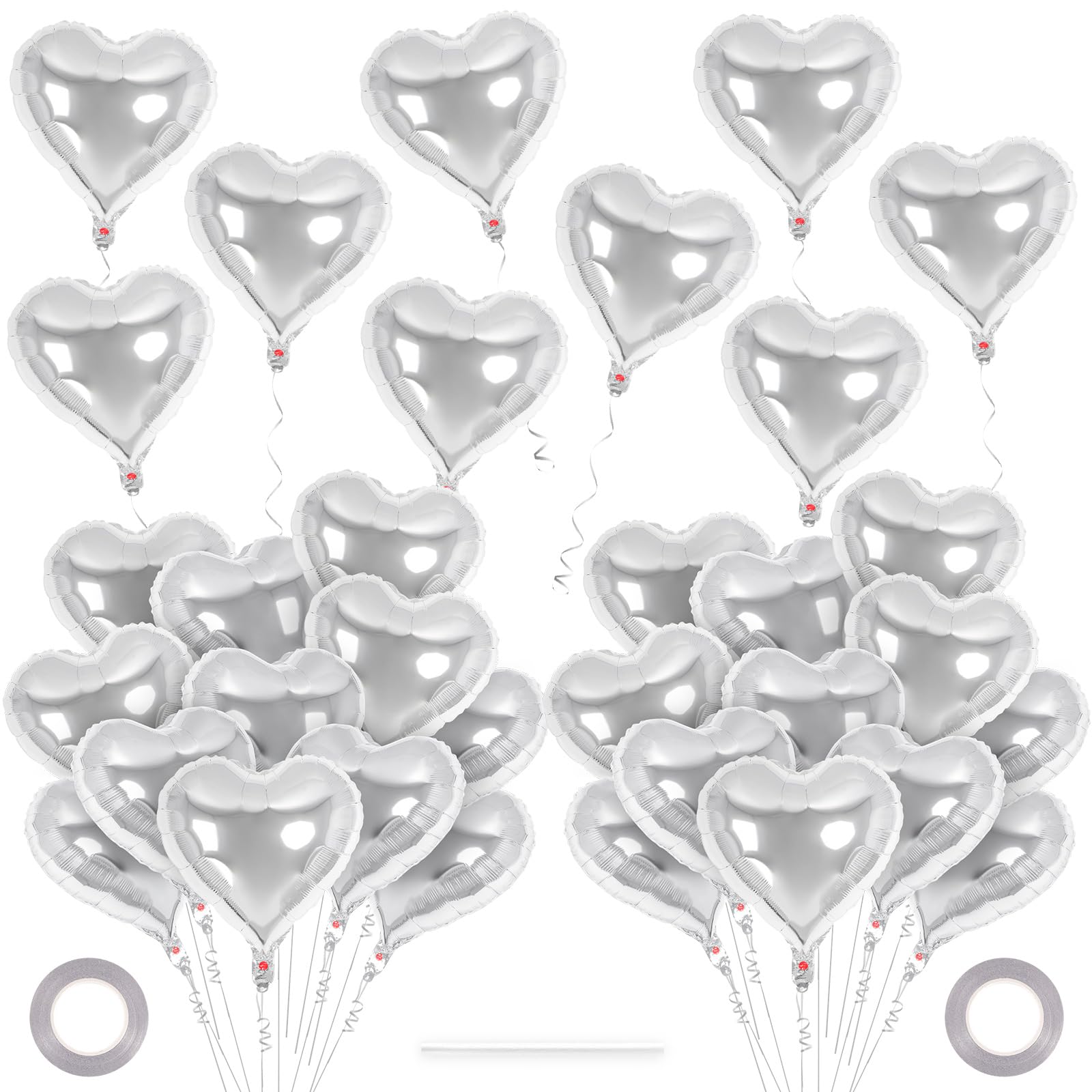 Photo 1 of 50 Pcs Silver Heart Balloons,10 Inch Heart Shape Foil Balloons Love Balloon Valentine Balloon for Birthday Party Wedding Engagement Party Baby Shower Valentine Day Decorations (Silver)
