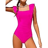 NECIOUS Girls Swimsuit Ruffle Adjustable Straps One Piece Bathing Suit Solid Color Ruched Girls' Swimwear 9-16Y