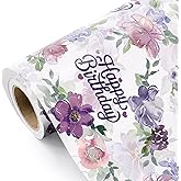 WRAPAHOLIC Birthday Wrapping Paper Roll - Mini Roll - 17 Inch x 16.5 Feet - Happy Birthday with Purple Flower Wrapping Paper for Girls Women, Baby Shower, Wedding