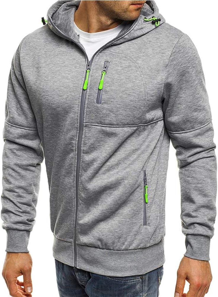 Men’s Casual Zipper Hoodies Coat Long Sleeve Drawstring Sports Cardigan Hoody（Order 2 Size Bigger
