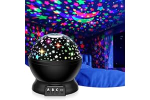 DEVRNEZ Christmas Night Light Projector for Kids 360 Degree Rotating Moon Star Nightlight for Age 2-12 Baby Girls Boys Gifts for Nursery Children Bedroom|Party and Birthday Toys Gifts (Black)