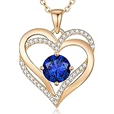 LOUISA SECRET Love Heart Birthstone Necklaces for Women, Birthday Gift for Girlfriend, Anniversary Jewelry Gift for Wife Her, 925 Sterling Silver Women Pendant Necklace, Mother's Day Christams Gift