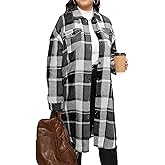ZAAYO Women's Plus Size Plaid Flannel Shacket Long Shirts Jacket Tartan Boyfriend Oversized Coat Fall Clothes Fashion Outfits