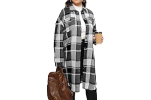 ZAAYO Women's Plus Size Plaid Flannel Shacket Long Shirts Jacket Tartan Boyfriend Oversized Coat Fall Clothes Fashion Outfits