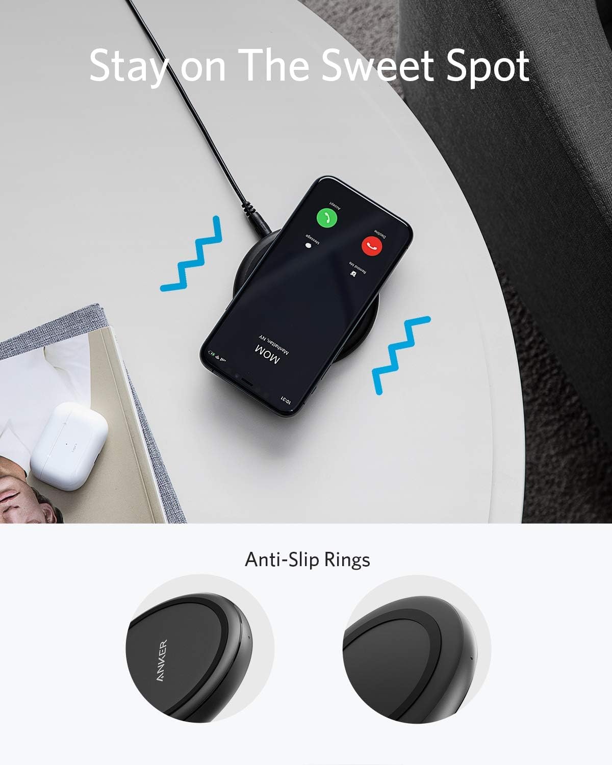 Anker Wireless Charger with Power Adapter, PowerWave II Pad, Qi-Certified 15W Max Fast Wireless Charging Pad for iPhone 11, 11 Pro, Xs, Xs Max, XR, X, 8, Galaxy S10 S9 S8, Note 10 Note 9 Note 8 & More