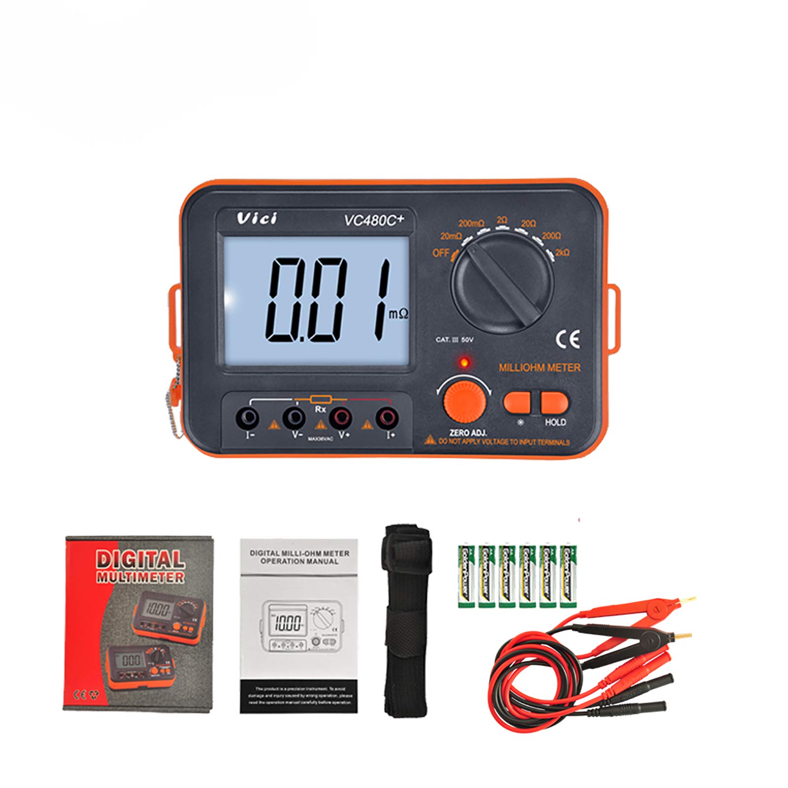 VC480C+ Milliohm Meter, Digital Milli-ohm Meter LCD Backlit 4 Wire Test Low Resistance Multimeter 6 Ranges Accuracy Measurer