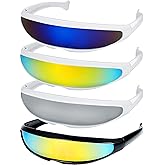 4 Pairs Futuristic Narrow Cyclops Sunglasses Robot Space Costume Color Mirrored Lens