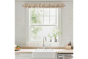 XWZO Sleeve Topper with Top Bottom Ruffle Sleeves Valances Home Décor Window Treatment Bedroom Nursery Kitchen Window Curtain Header, 58" x 5",1 Piece, Faux Linen-Beige