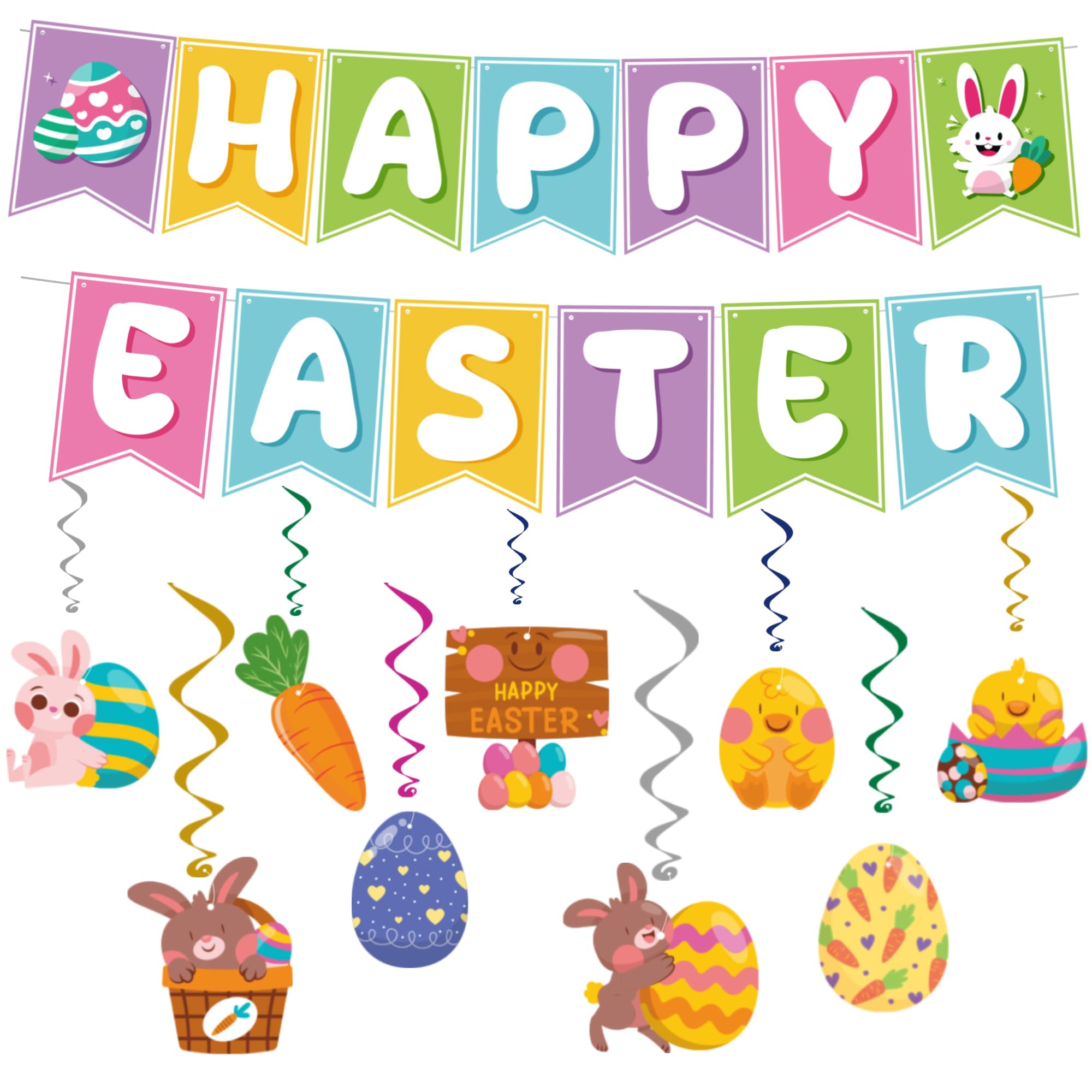 Easter Decorations - Hanging Swirls, Easter Banner - Easter Decorations Garland Easter Accessories Party Favors for Home Door Birthday | Easter Decor