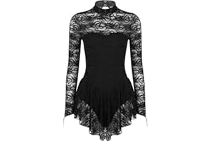 YiZYiF Women Girls Ice Skating Dress Figure Roller Skating Dance Costume Leotard Dress