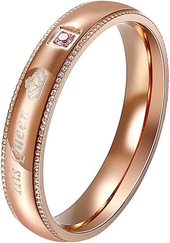 Amazon Jewelrywe ペア指輪 カップルリング ステンレス 指輪リング His Queen ピンクゴールド バレンタインデー 記念日 プレゼント 7号 リング 通販