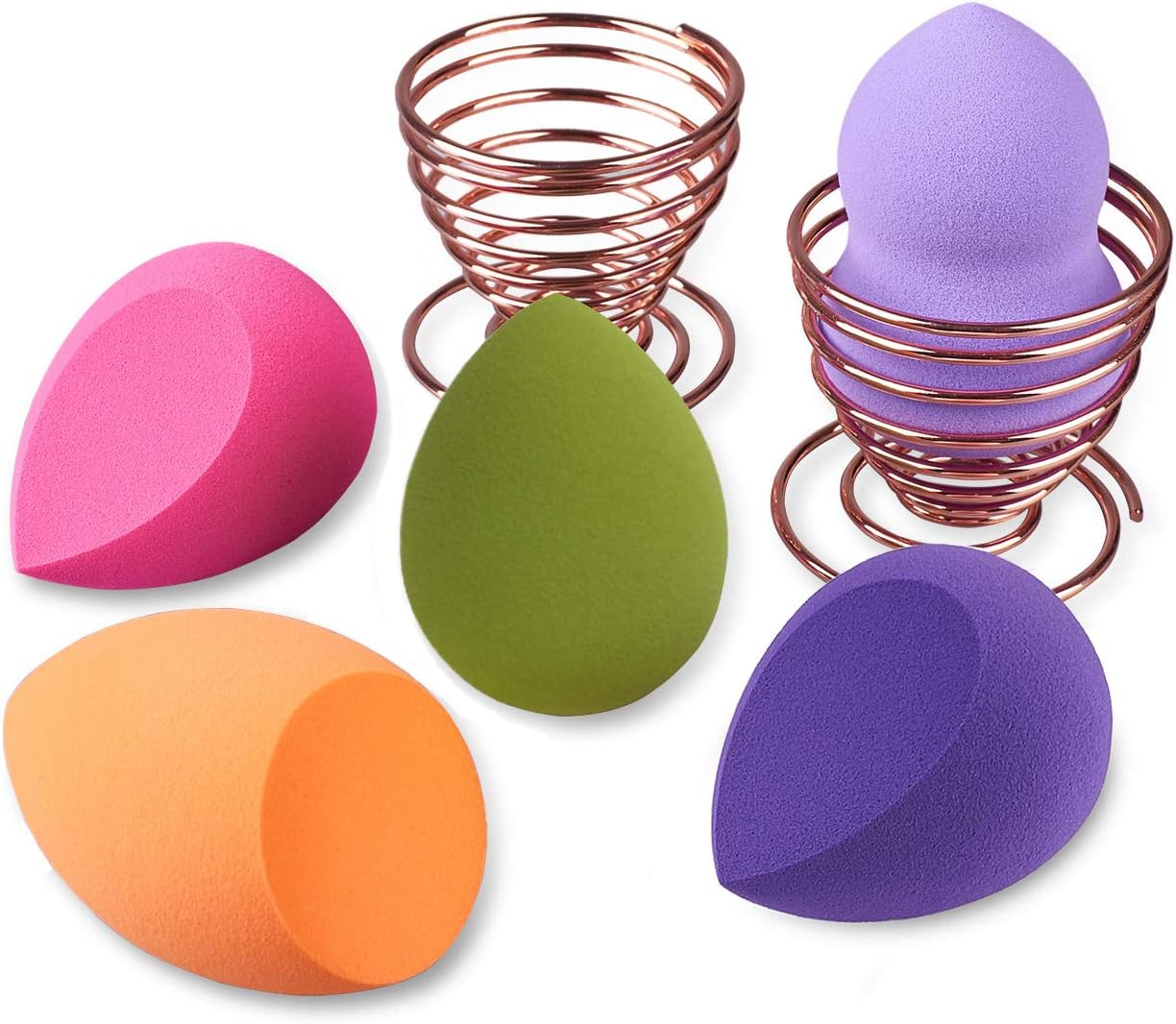 Makeup Sponge Blender Set, FITDON 5 PCS Latex-free Beauty Foundation Blending Sponges & 2PCS Makeup Sponges Holders, Flawless for Liquid Cream and Powder