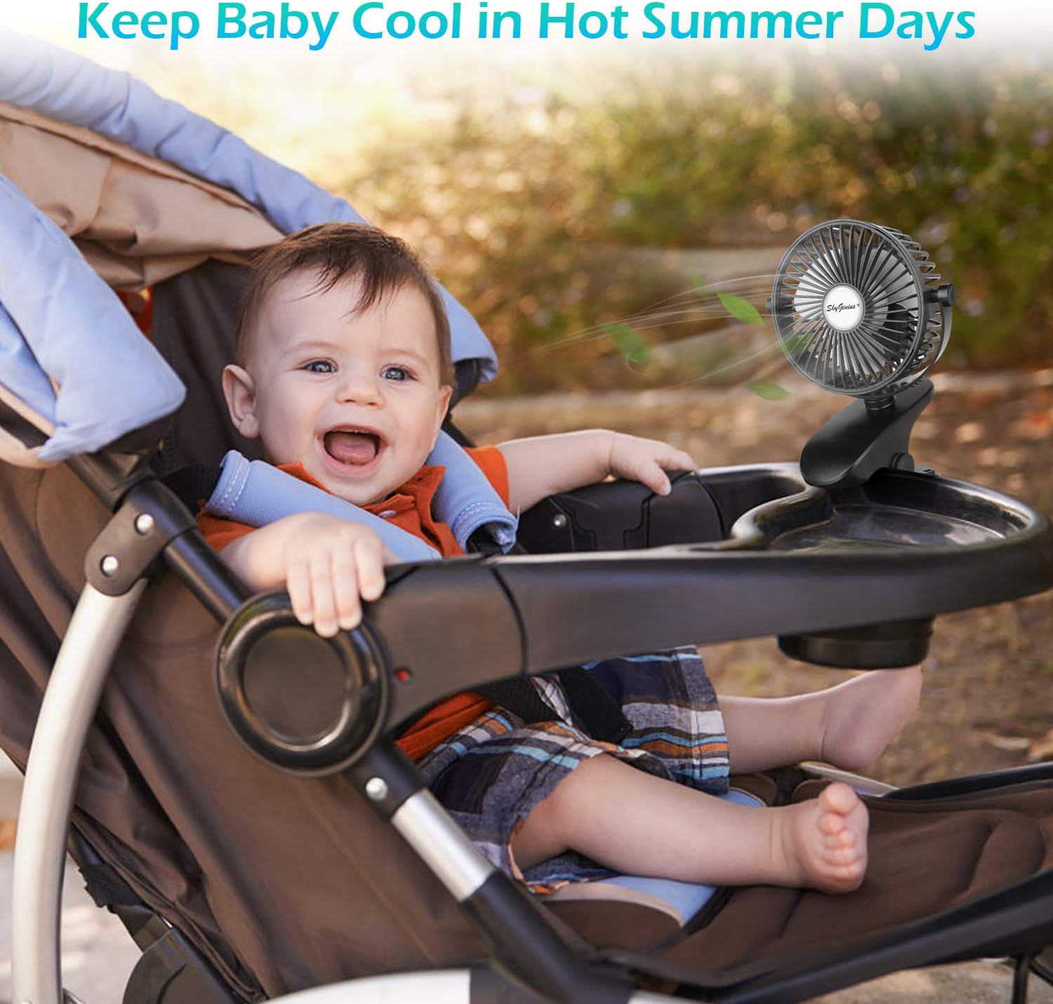 SkyGenius Battery Operated Stroller Fan, Rechargeable USB Powered Mini Clip on Desk Fan: Kitchen & Dining