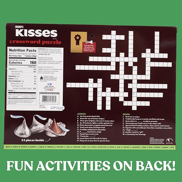 2024 HERSHEY KISSES ADVENT CALENDAR, 24-DAY COUNTDOWN TO CHRISTMAS WITH CANDY, INDIVIDUALLY WRAPPED PIECES, 3.8 OUNCES