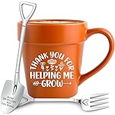 Thank You for Helping Me Grow Mug - Teacher Appreciation Gift with Shovel Spoon & Fork, Inspirational Plant Lover Coffee Cup, Heartfelt Gift for Teachers, Mom, Grandma Mother's Day End of Year Present