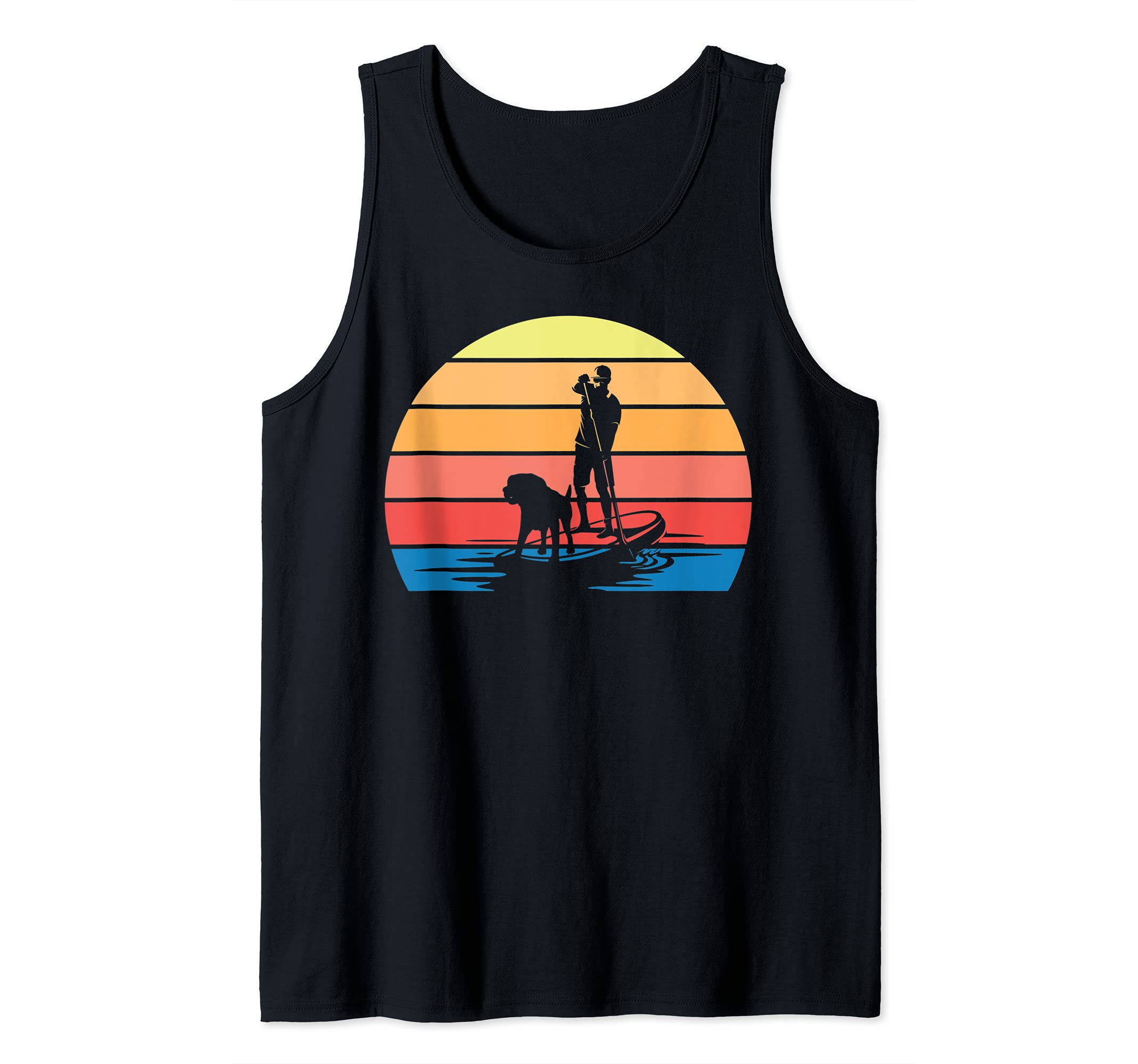 Sunset Stand Up Paddleboarder Dog Animal Paddling SUP Tank Top