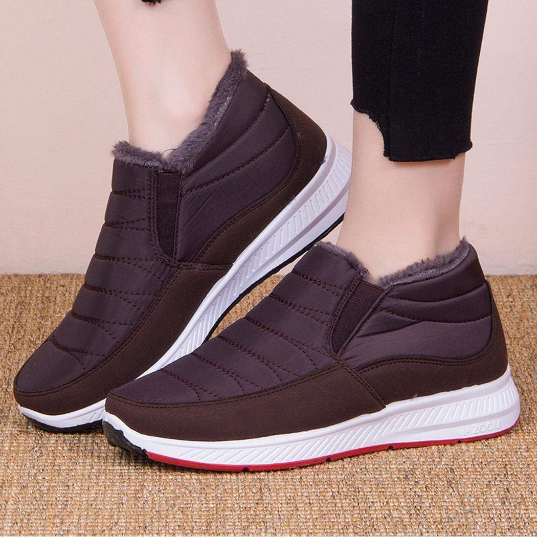 pairris Couple Casual Thick Fluff Lined Snow Boots Flat Heel Round Toe Winter Footwear Lace-ups Coffee