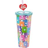Silver Buffalo Care Bears Featuring Cheer, Share, Wish, Good Luck, Funshine, Grumpy, Friend, Bedtime, Harmony, and Love-A-Lot Plastic Cold Cup with Lid and Topper Straw, 24 Ounces