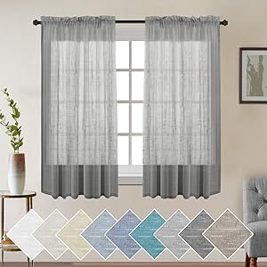 Natural Linen Sheer Curtains Soft 63 inches Semi Sheer Curtain Panels for Bedroom Linen Window Curtains Energy Efficient Semi - Sheers Linen Curtains Window Treatments Panels/Drapes (2 Panels, Grey)
