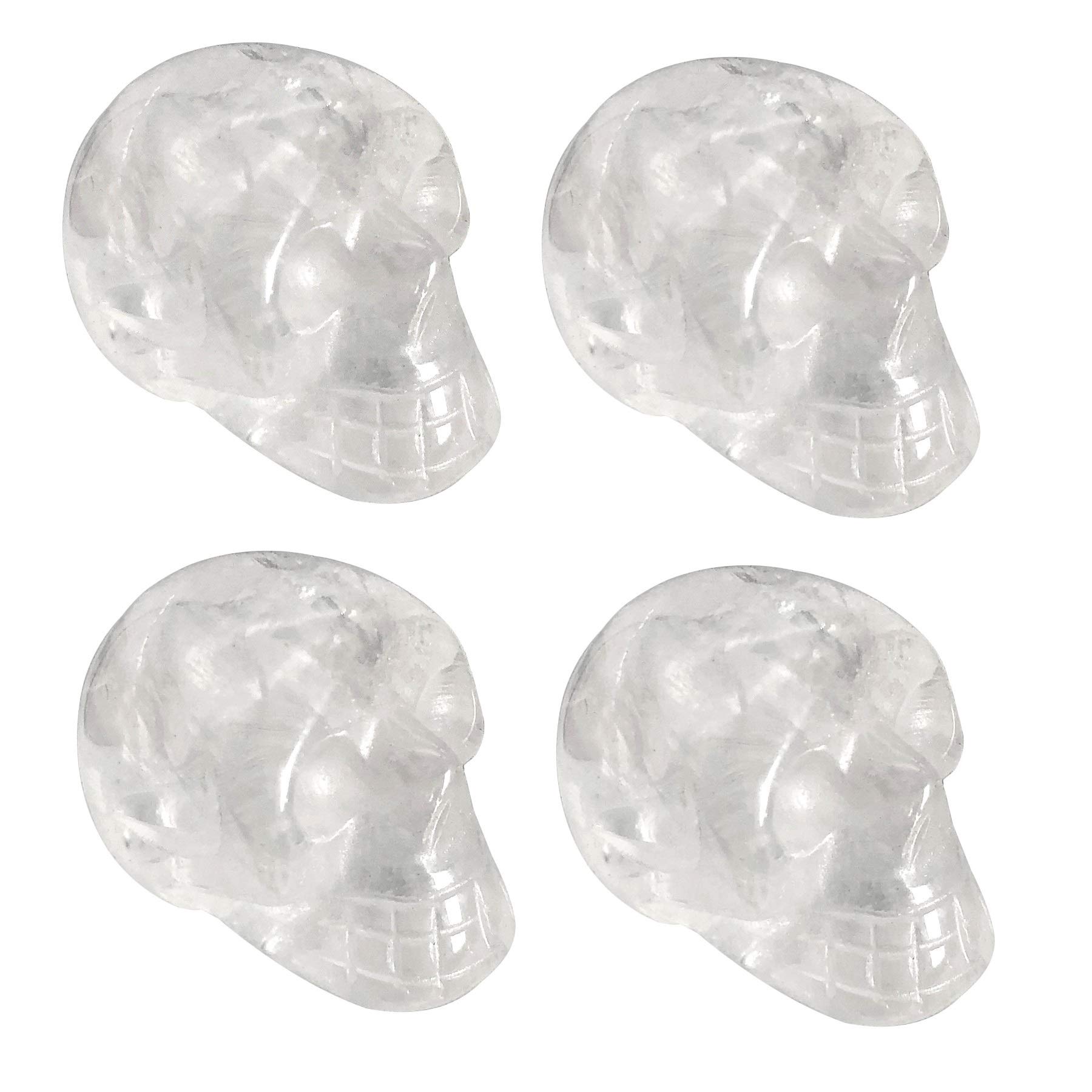 Fekuar 4Pcs Natural Dragon & Africa Bloodstone & Kambaba Jasper & Blue Rhyolite Hand Carved Stone Human Skull Statue Figurine Halloween Party Decoration, 1"(25mm)