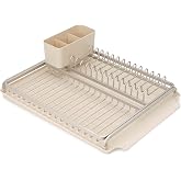 Brabantia SinkSide Dish Drying Rack (Soft Beige), Sleek Sink Organizer with Removable Cutlery Basket, Versatile Sink Drainer for Dishes and Kitchen Accessories