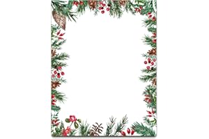 AnyDesign 80 Sheet Christmas Stationery Paper Xmas Pine Cones Berries Foliage Letterhead Letter Writing Paper for Holiday Notes Greeting Cards Invitations Office School Printing, 8.5 x 11 Inch