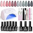 Beetles Gel Nail Polish Kit with Uv Light 48W Led Nail Lamp 6 Colors Nude Gray Pink Gel Polish Starter Kit Manicure Soak off Led Salon DIY Home Gift for Women
