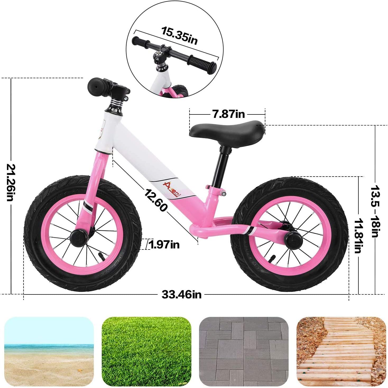 AODI Kids Balance Bike, No Pedal Toddler Bike with Adjustable Seat Bike, Toddler Walking Bicycle for Ages 18 Months to 5 Years 12 Inch Inflatable Wheels: Sports & Outdoors