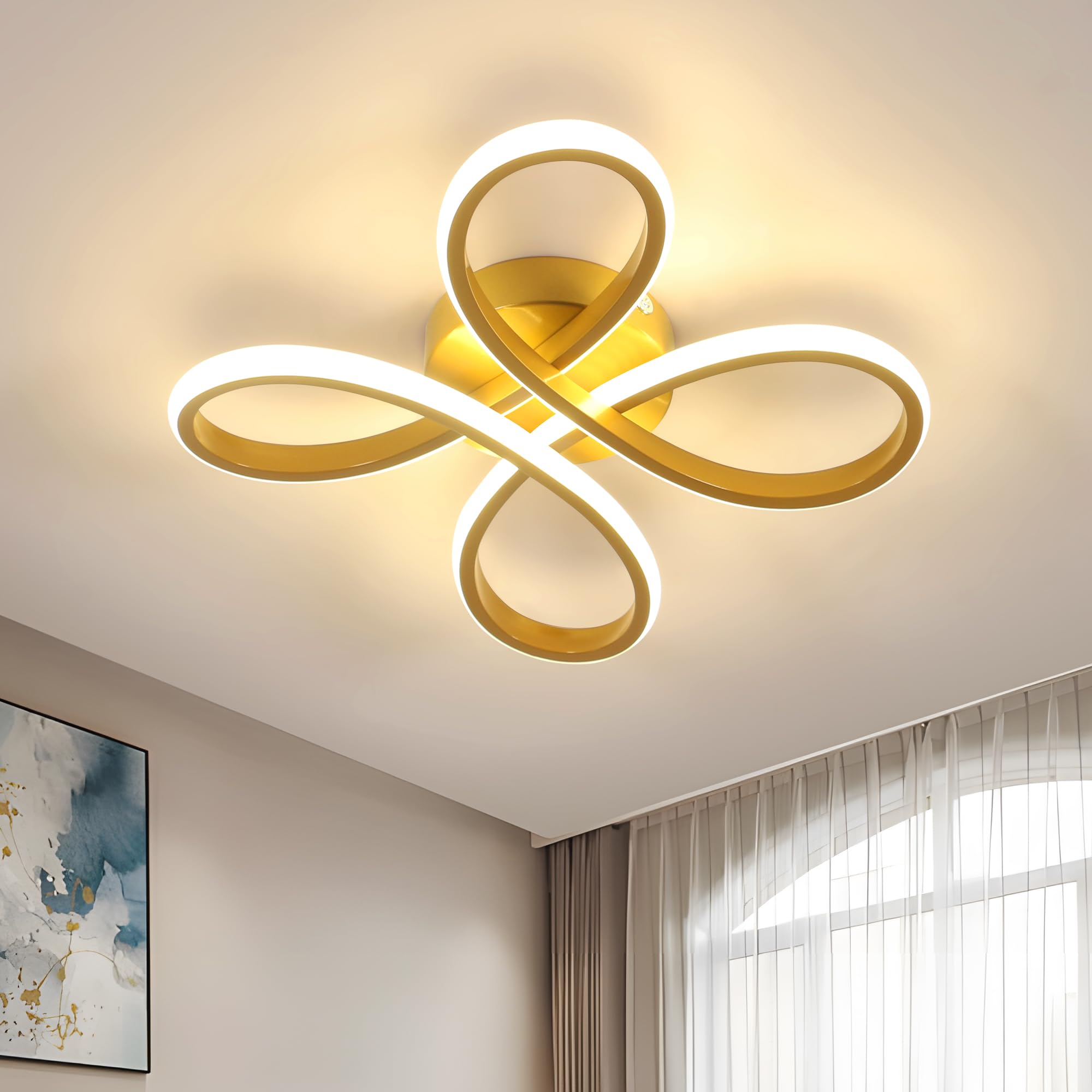 Dorlink Ceiling Lights, Gold Flower Ceiling Light 30W, Creative Flower Shape Chandeliers Light for Living Room, Semi Flush Ceiling Light for Bedroom, Kitchen, 3000K Warm White — image 1