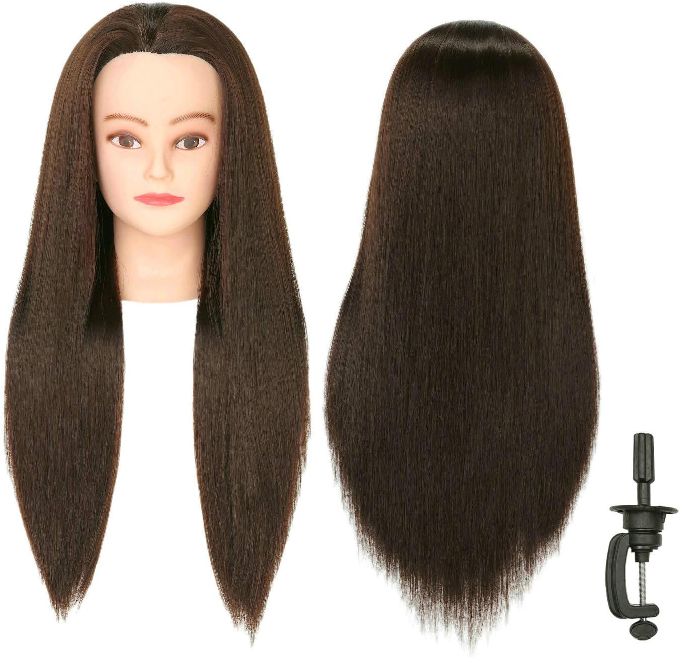 FUTAI 30" Training Practice Styling Braiding Curling Display Cosmetology Female Professional Hair Mannequin Head with Stand (Brown)