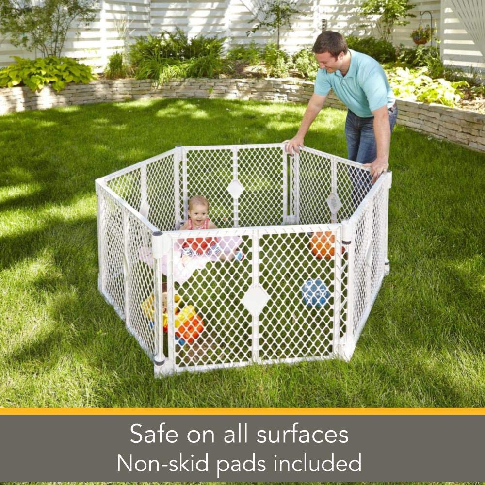 North States Superyard 6-Panel Play Yard/Barrier with Wall Mount Kit - 201": Create a Safe Play Area Anywhere. Freestanding or Hardware Mount. 38.5" - 201" Wide, 18.5 ft. Enclosure (26" Tall, Gray)