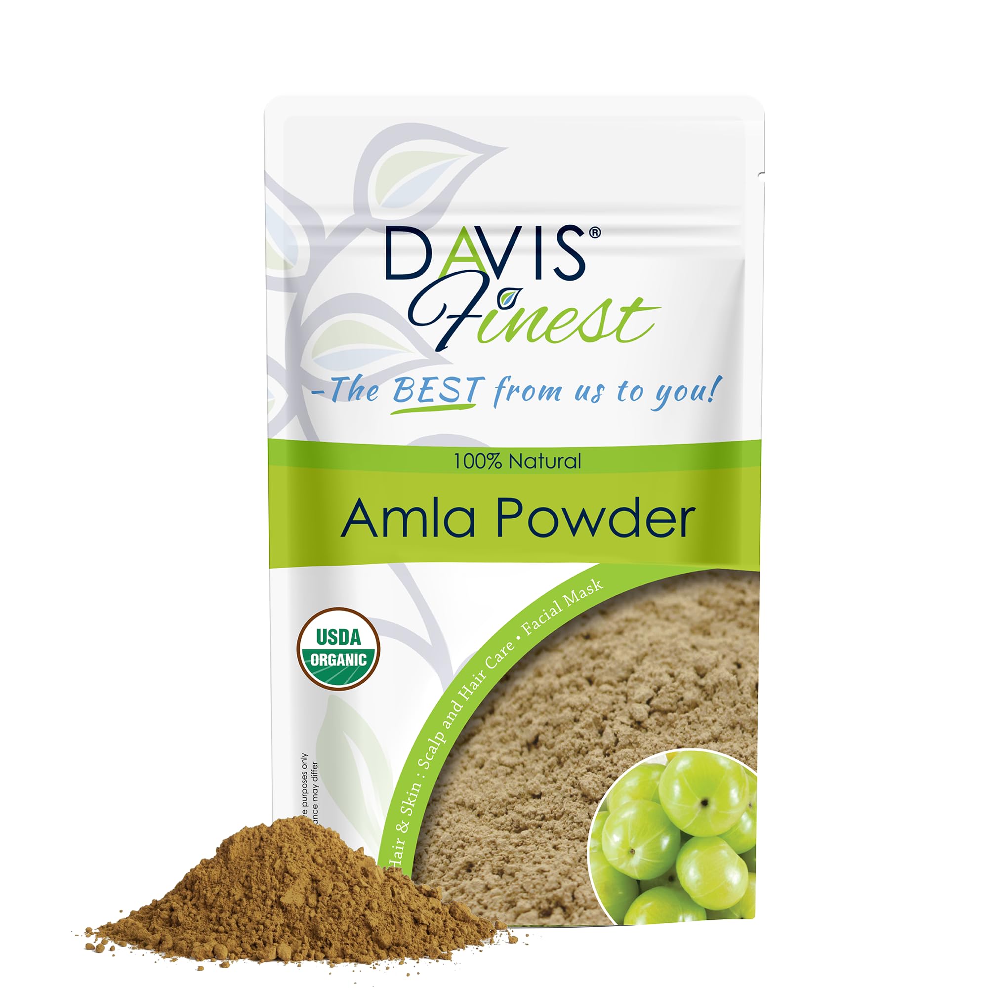 Davis Finest Organic Amla Powder 100g, Ayurvedic, Hair Growth, Strengthening, Thickening, Volumizing, Deep Conditioning, Anti-Frizz, Hair Shine