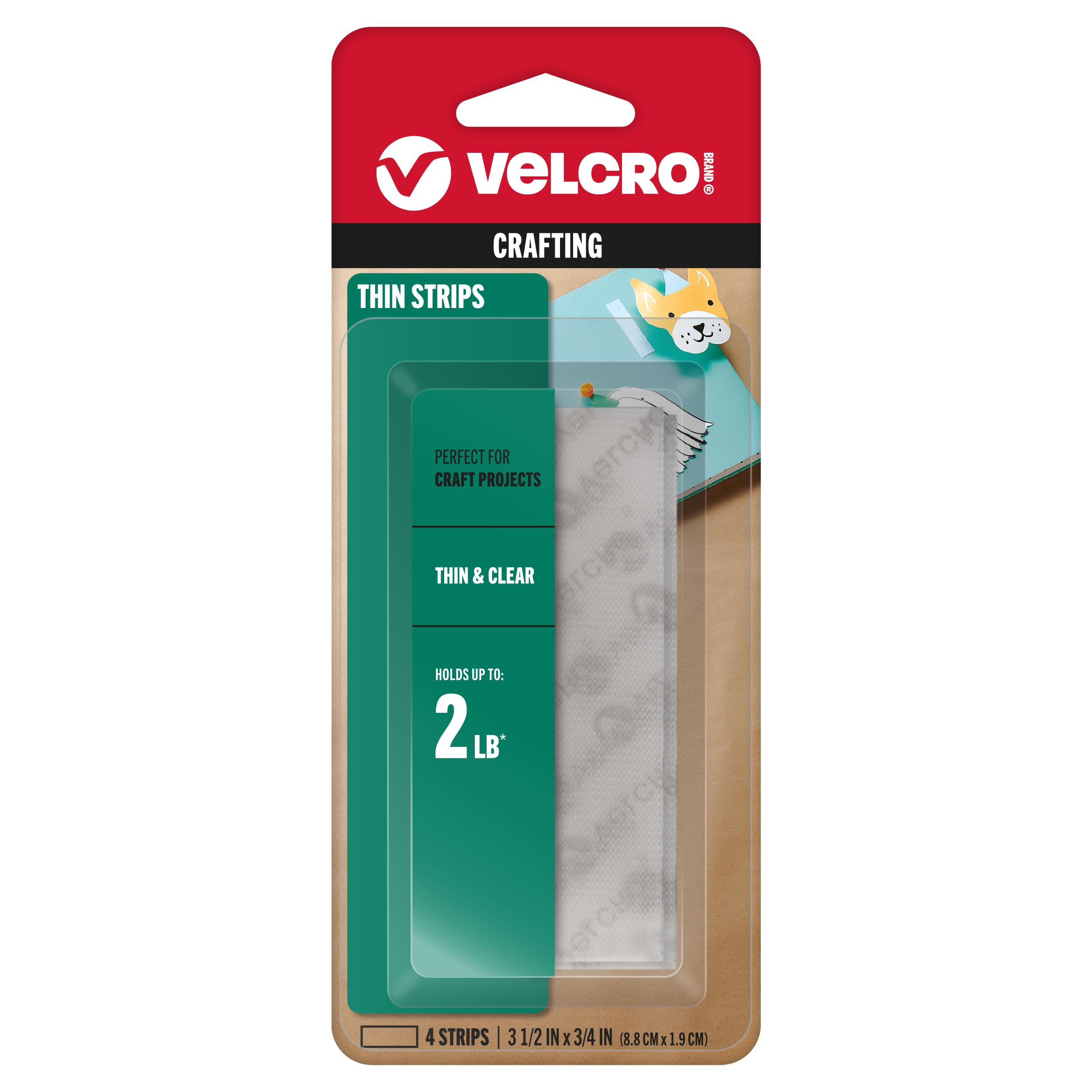 VELCRO Brand - Thin Clear Fasteners | General Purpose/Low Profile | Perfect for Home or Office | 3 1/2in x 3/4in Strips, Clear